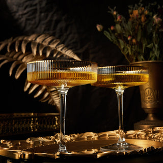 Ribbed Coupe Cocktail Glasses With Gold Rim 8 Oz Set Of 2 Classic Manhattan Glasses For Cocktails Li