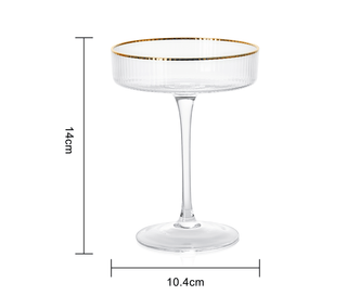 Ribbed Coupe Cocktail Glasses With Gold Rim 8 Oz Set Of 4 Classic Manhattan Glasses For Cocktails Li - Boutique Bella Bella