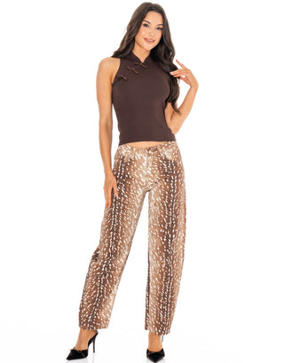 Ribbed Frog Closure Mock Neck Tank - Brown - Boutique Bella BellaTop