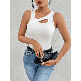 Ribbed Slim - Fit Sexy Asymmetric Sleeveless Top - Assorted - Boutique Bella BellaTank Top