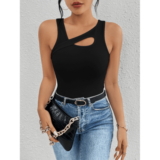 Ribbed Slim - Fit Sexy Asymmetric Sleeveless Top - Assorted - Boutique Bella BellaTank Top