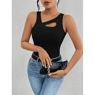 Ribbed Slim - Fit Sexy Asymmetric Sleeveless Top - Assorted - Boutique Bella BellaTank Top