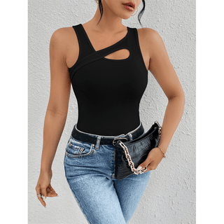 Ribbed Slim - Fit Sexy Asymmetric Sleeveless Top - Assorted - Boutique Bella BellaTank Top