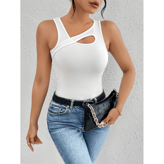 Ribbed Slim - Fit Sexy Asymmetric Sleeveless Top - Assorted - Boutique Bella BellaTank Top