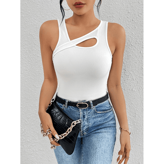 Ribbed Slim - Fit Sexy Asymmetric Sleeveless Top - Assorted - Boutique Bella BellaTank Top