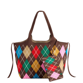 ROBBIE ARGYLE TOTE-BROWN - Boutique Bella BellaTote Bag