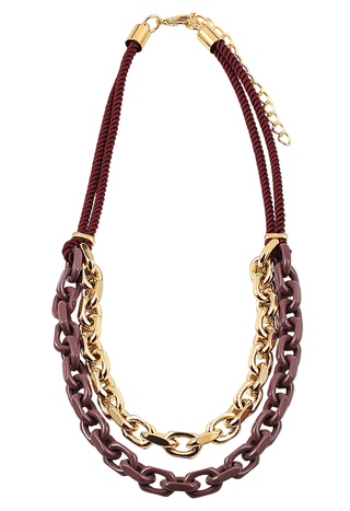 Rope and Chain Link Necklace - Burgundy - Boutique Bella BellaNecklaces