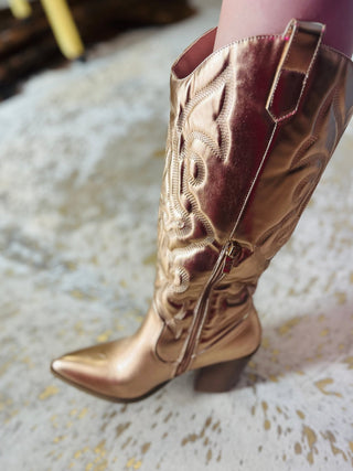 Rose Gold Cowgirl Boots - Boutique Bella Bellashoes