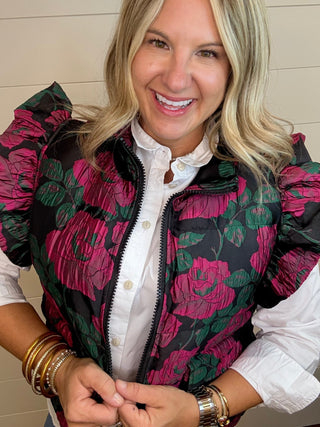 Rose Reign Ruffle Vest - Boutique Bella BellaPuffer Vest