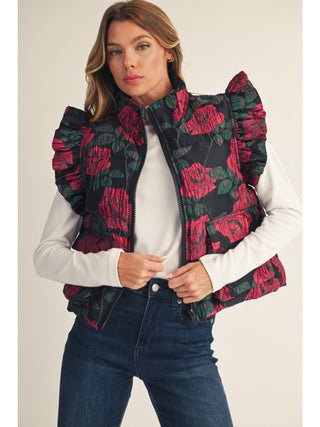 Rose Reign Ruffle Vest - Boutique Bella BellaPuffer Vest