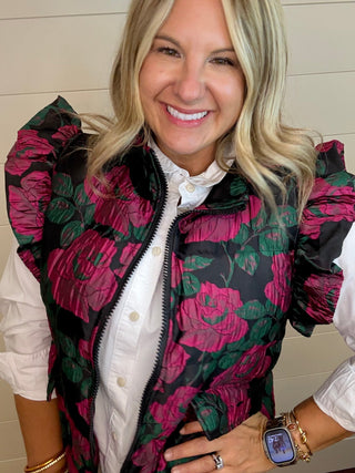 Rose Reign Ruffle Vest - Boutique Bella BellaPuffer Vest