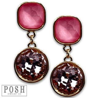 Round and square rhinestone dangle earring - Boutique Bella BellaEarrings