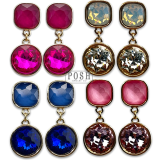 Round and square rhinestone dangle earring - Boutique Bella BellaEarrings