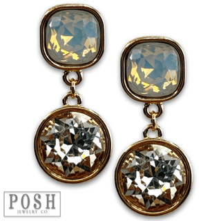 Round and square rhinestone dangle earring - Boutique Bella BellaEarrings