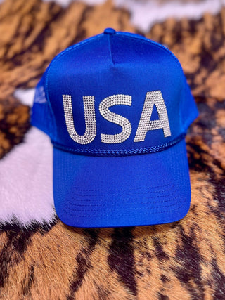 Royal Blue Bling, USA trucker hat - Boutique Bella BellaHat