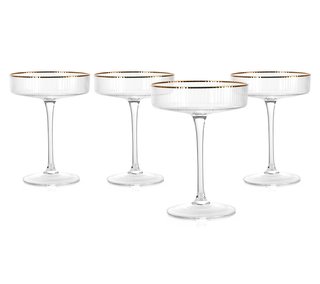 Ribbed Coupe Cocktail Glasses With Gold Rim 8 Oz Set Of 4 Classic Manhattan Glasses For Cocktails Li