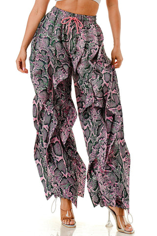 Ruffle Runway Joggers - Pink & Green Snake Skin - Boutique Bella BellaJoggers