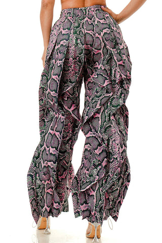 Ruffle Runway Joggers - Pink & Green Snake Skin - Boutique Bella BellaJoggers