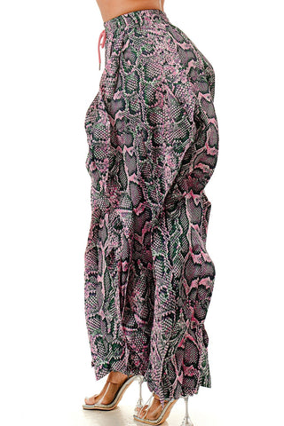 Ruffle Runway Joggers - Pink & Green Snake Skin - Boutique Bella BellaJoggers