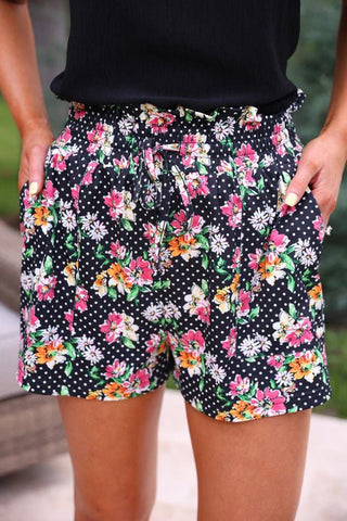 Runway Paperbag Shorts Daisy Polka Dot - Boutique Bella BellaActive wear shorts