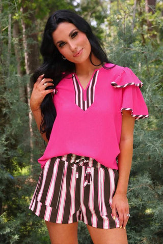 Runway Paperbag Shorts Neapolitan Stripes - Boutique Bella BellaActive wear shorts