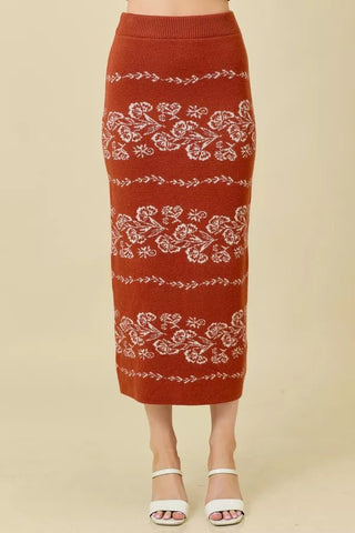 Rust Jacquard Sweater Midi Skirt - Boutique Bella BellaSkirt