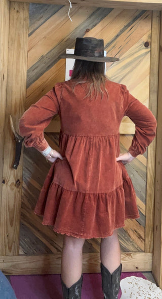 Rust Long sleeve Flowy Dress - Boutique Bella BellaDress