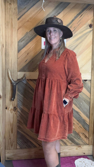 Rust Long sleeve Flowy Dress - Boutique Bella BellaDress