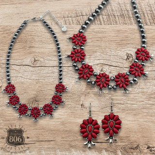 Stone flower squash blossom necklace set, last call