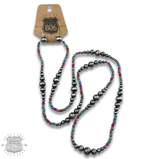 Burnished bead long necklace set