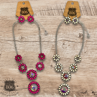 Stone flower concho necklace set