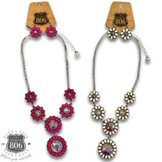 Stone flower concho necklace set