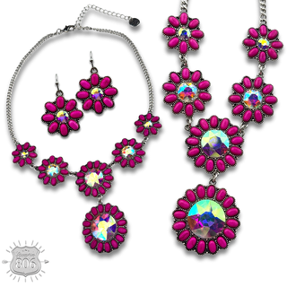 Stone flower concho necklace set