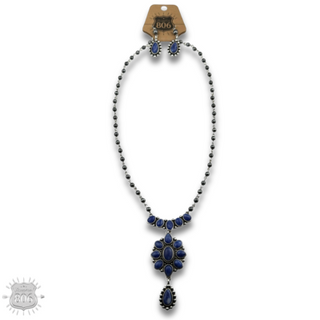 Western denim stone pendant necklace set