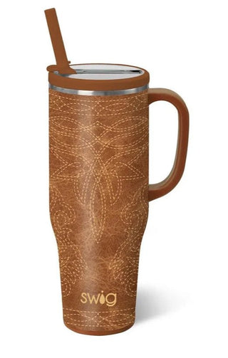 Saddle Stitch Cognac Mega Mug 40oz - Boutique Bella BellaTumbler