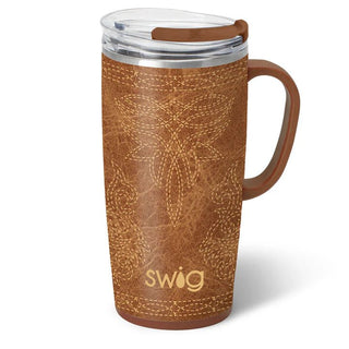 Saddle Stitch Cognac Travel Mug 22oz - Boutique Bella BellaTumbler