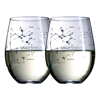 Set Of 2 Zodiac Sign Wine Glasses With 2 Wooden Coasters By Astrology Drinking Glass