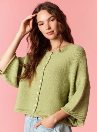Sage Curly Hem Cardigan - Boutique Bella BellaSweater