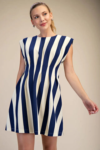 Sail Away Navy and White Mini Dress - Boutique Bella BellaDress