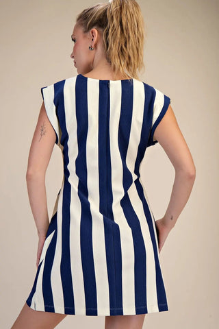 Sail Away Navy and White Mini Dress - Boutique Bella BellaDress
