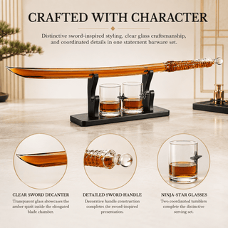 Samurai Sword Large Whiskey Wine Decanter 13 5OZ Liquor With 2 Ninja Star 10OZ Glasses Scotch Bourbo - Boutique Bella Bella