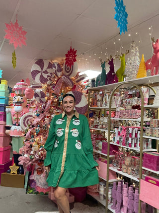 Santa Button Down Dress - Green - Boutique Bella Belladress