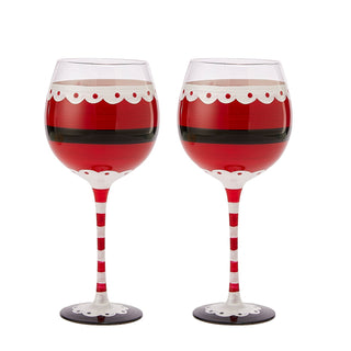 Santas Elf Stemmed Wine Water Glasses Set Of 2 Shining Red Black 9 H Christmas Holiday Parties Glass - Boutique Bella Bella