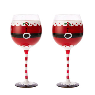 Santas Elf Stemmed Wine Water Glasses Set Of 2 Shining Red Black 9 H Christmas Holiday Parties Glass - Boutique Bella Bella