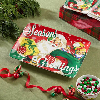Santa's Retro Christmas Rectangular Platter 16in X 12in - Boutique Bella BellaChristmas