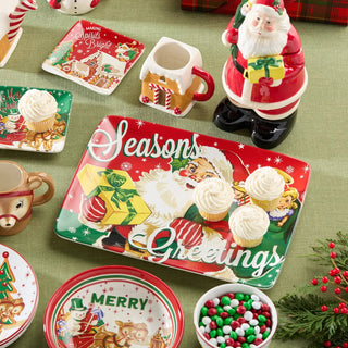 Santa's Retro Christmas Rectangular Platter 16in X 12in - Boutique Bella BellaChristmas