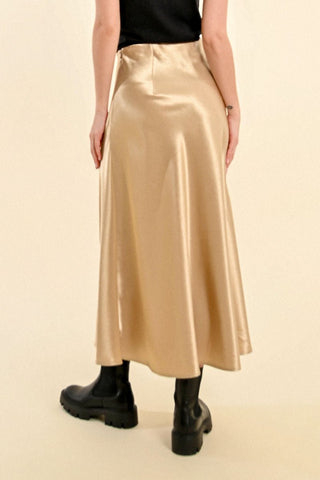 Satin A - Line Gold Long Skirt - Boutique Bella BellaSkirt