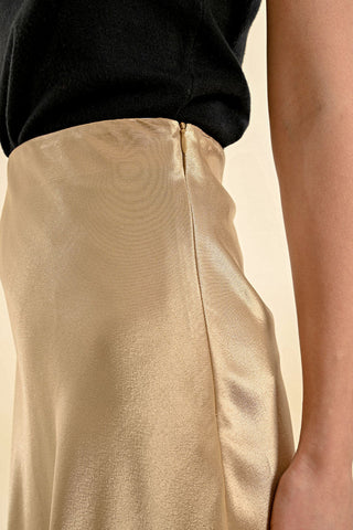 Satin A - Line Gold Long Skirt - Boutique Bella BellaSkirt