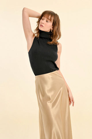 Satin A - Line Gold Long Skirt - Boutique Bella BellaSkirt