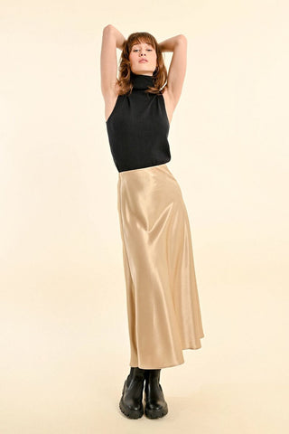 Satin A - Line Gold Long Skirt - Boutique Bella BellaSkirt